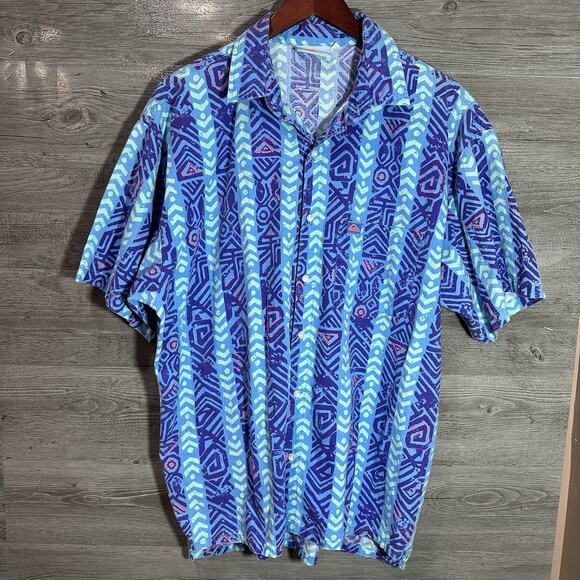 Retro Quiksilver Geometric Surf All over Print Button Up Large Beach Vtg Rare - Picture 1 of 11